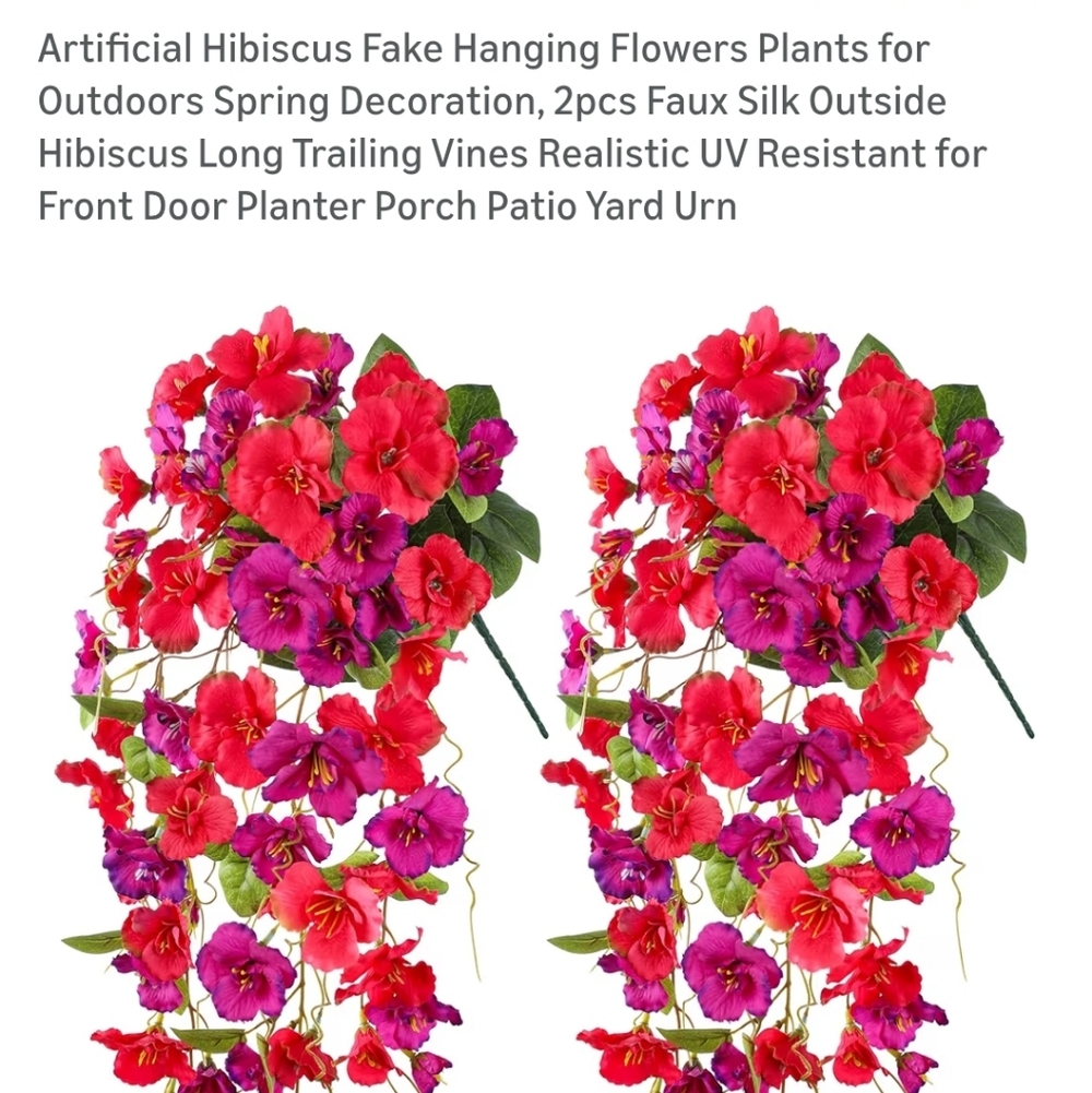 Artificial Hibiscus Hanging Flowers - Red And Purple